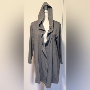 EILEEN FISHER Gray Long Open Front Jersey Hooded Lightweight Cardigan Large